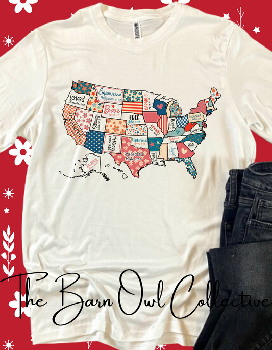 USA Map of Bible Verses Womens Crewneck T-Shirt