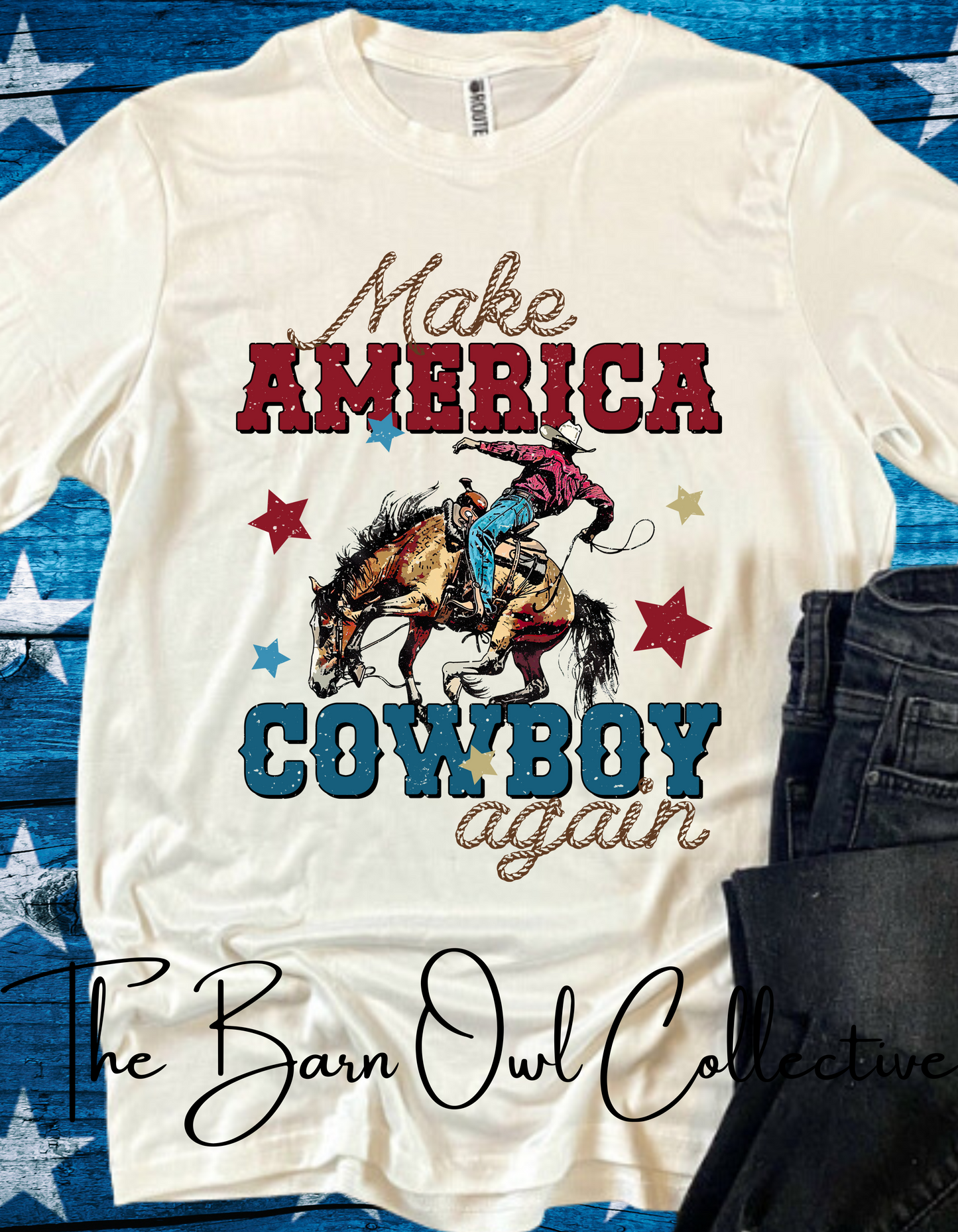 Maak Amerika Cowboy Again Unisex Crewneck T-hemp