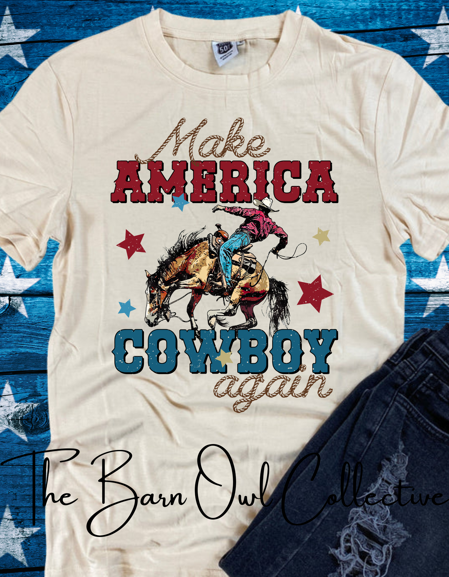 Maak Amerika Cowboy Again Unisex Crewneck T-hemp