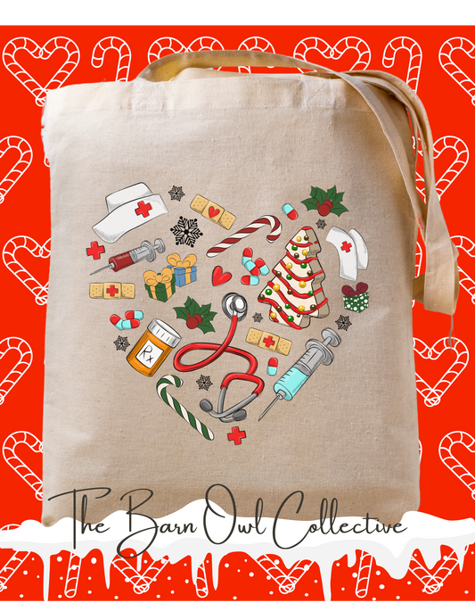 Festive Nurse Heart Tote Bag