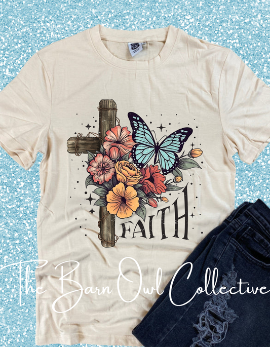 Faith Floral Cross Graphic T-Shirt