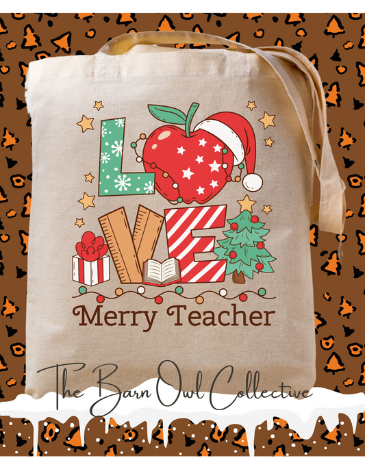Merry Teacher Christmas Love Tote Bag