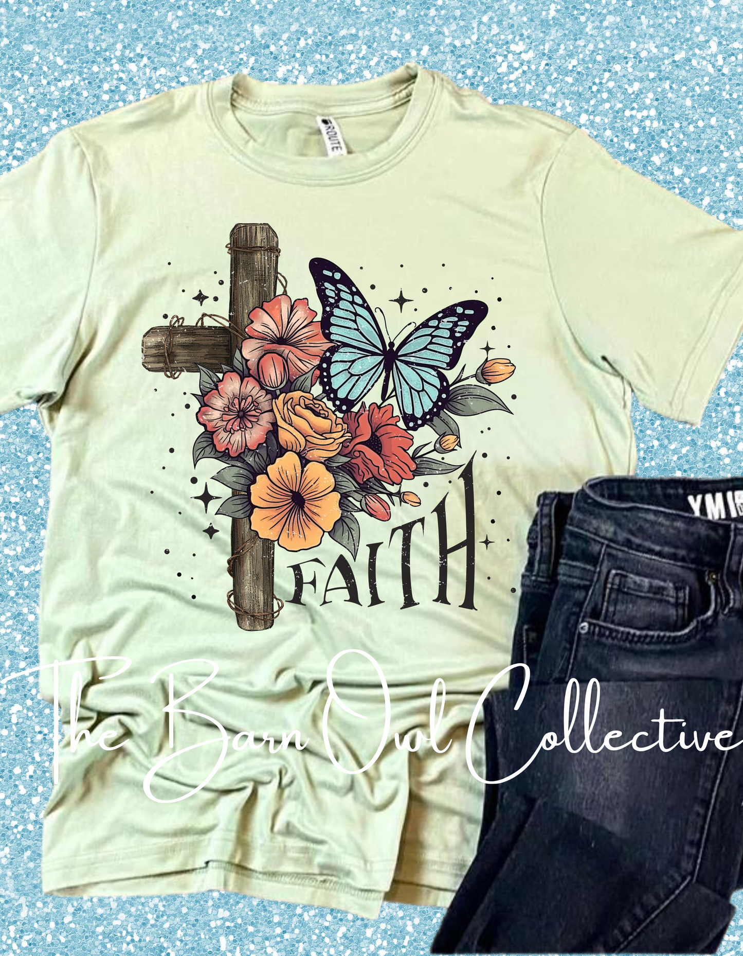 Faith Floral Cross Grafiese T-hemp