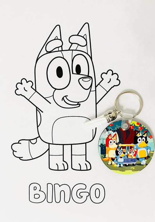 Bluey Family Graphic Key Chain w/Free Color Page