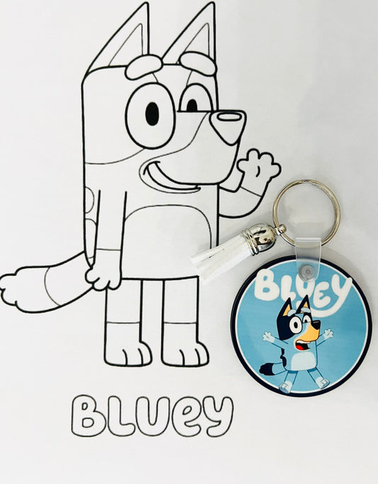 Bluey Round Graphic Keychain w/ Free Coloring Page